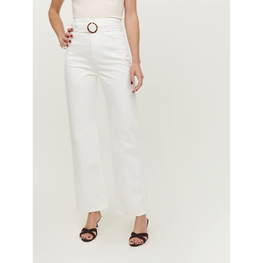 Reformation Wilder Belted High Rise Wide Leg Cropped Jeans Vintage White 27